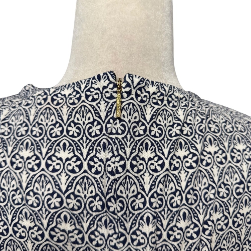 Tory Burch Top Womens M Slinky Knit Navy Damask Medallion Rayon Zip Back Blouse - Picture 11 of 11